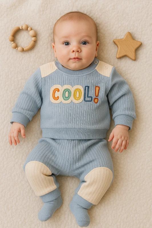 Baby Milk Cool Nakışlı Raporlu Kumaş 2’li Bebek Takım