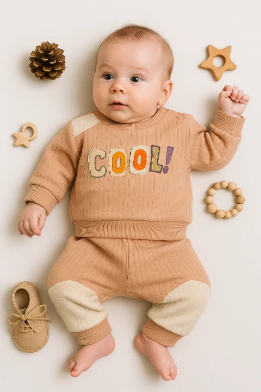 Baby Milk Cool Nakışlı Raporlu Kumaş 2’li Bebek Takım