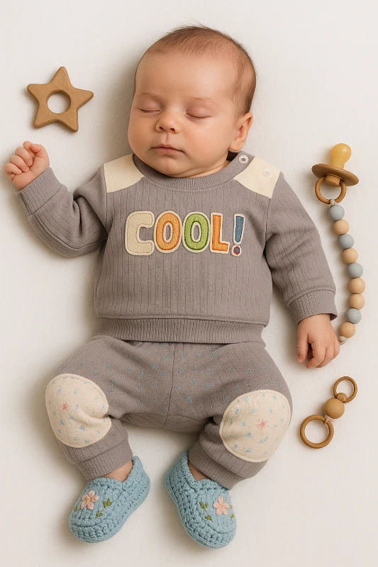 Baby Milk Cool Nakışlı Raporlu Kumaş 2’li Bebek Takım