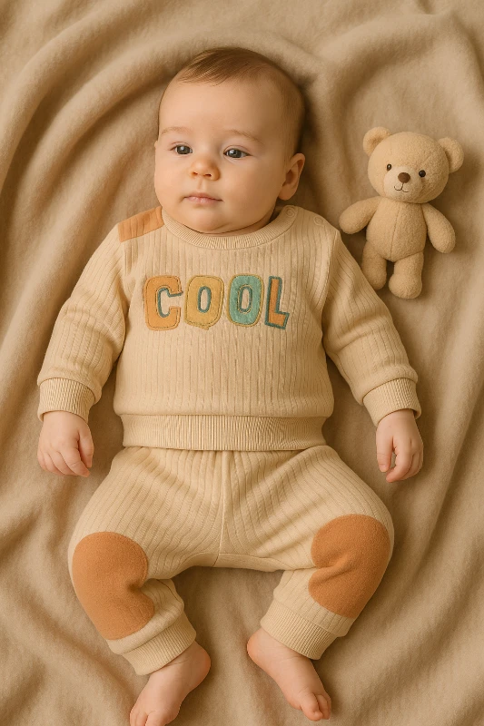 Baby Milk Cool Nakışlı Raporlu Kumaş 2’li Bebek Takım