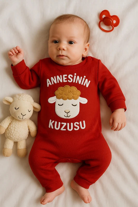 Babymii Annesinin Kuzusu Nakışlı Omuzdan Çıtçıtlı Bebek Tulum
