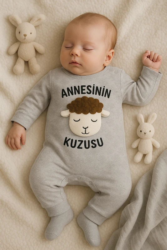 Babymii Annesinin Kuzusu Nakışlı Omuzdan Çıtçıtlı Bebek Tulum