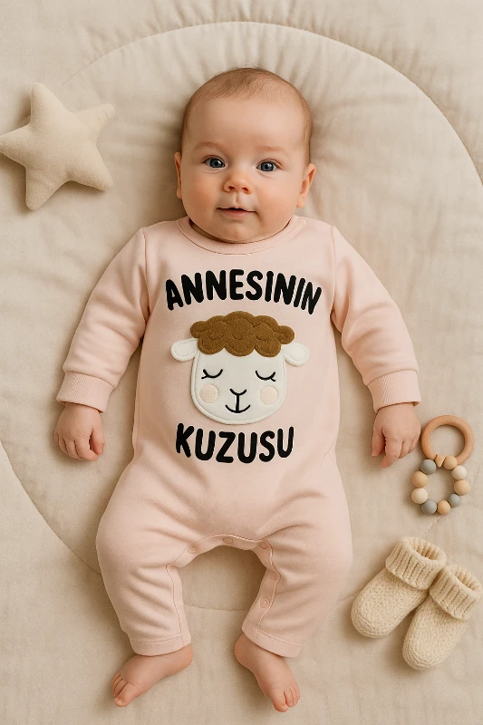 Babymii Annesinin Kuzusu Nakışlı Omuzdan Çıtçıtlı Bebek Tulum