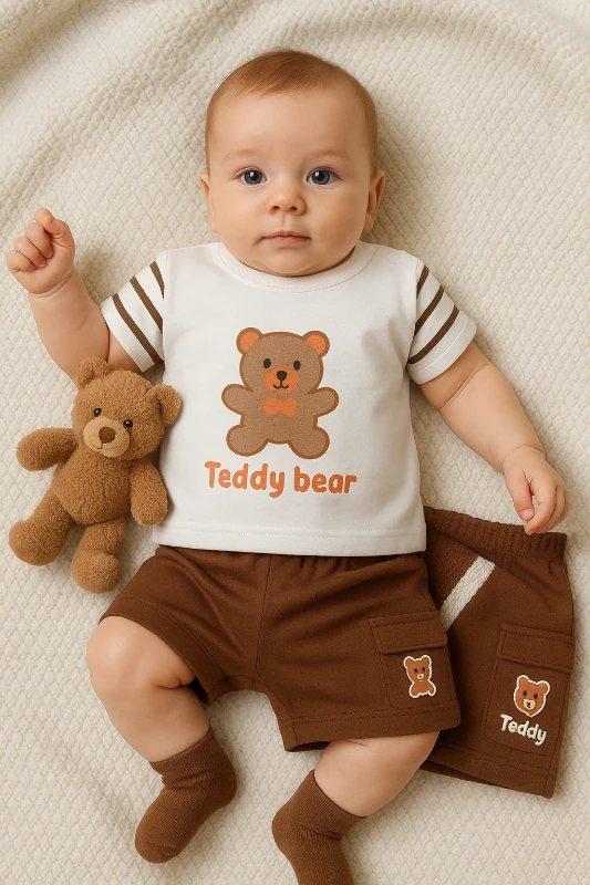 Kiddimax Yazlık Teddy Bear Ayıcık Baskılı 2’li Bebek Takım