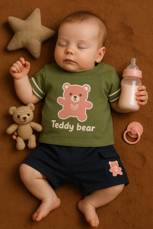 Kiddimax Yazlık Teddy Bear Ayıcık Baskılı 2’li Bebek Takım