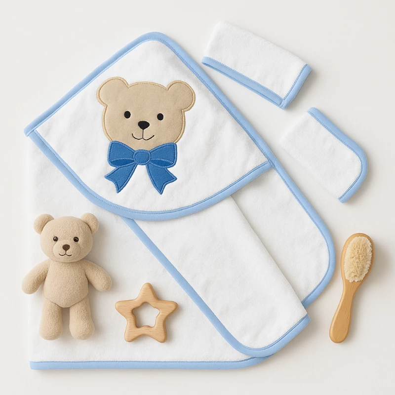 Ruken Baby Ayıcık Nakışlı Keseli Silgi Bebek Havlu