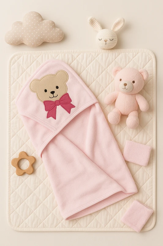 Ruken Baby Ayıcık Nakışlı Keseli Silgi Bebek Havlu