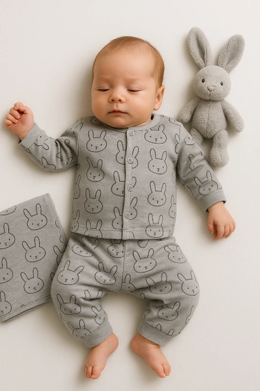 Tavşanlar Baskılı 2’li Bebek Pijama Takım