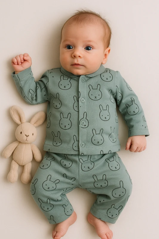 Tavşanlar Baskılı 2’li Bebek Pijama Takım