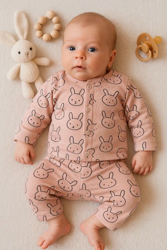 Tavşanlar Baskılı 2’li Bebek Pijama Takım