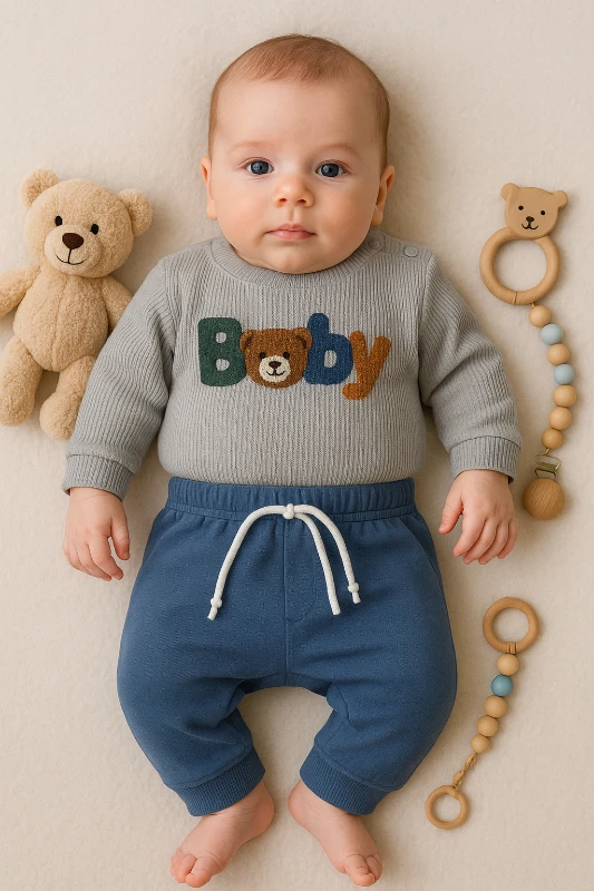 Benzer Baby Nakışlı Raporlu Kumaş 2’li Bebek Takım