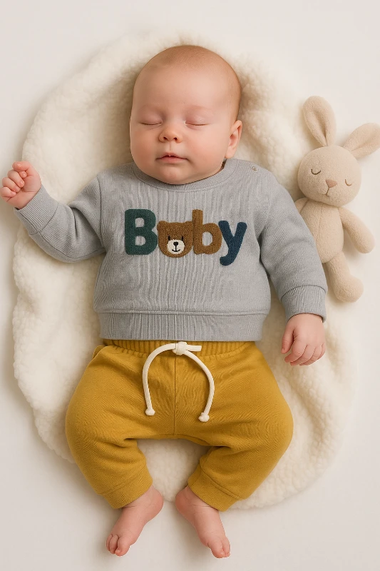 Benzer Baby Nakışlı Raporlu Kumaş 2’li Bebek Takım