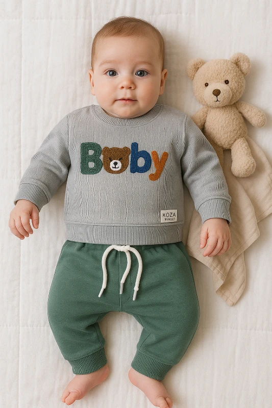 Benzer Baby Nakışlı Raporlu Kumaş 2’li Bebek Takım