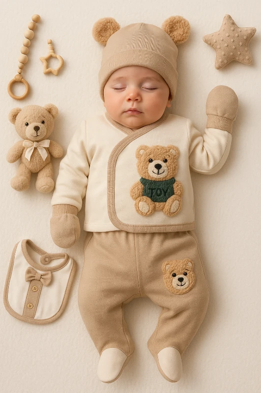 Toy Ayıcık Nakışlı 5 Parça Hastane Çıkışı Seti