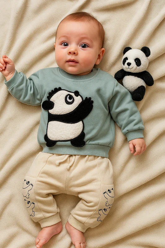 Panda Nakışlı 2’li Bebek Takım