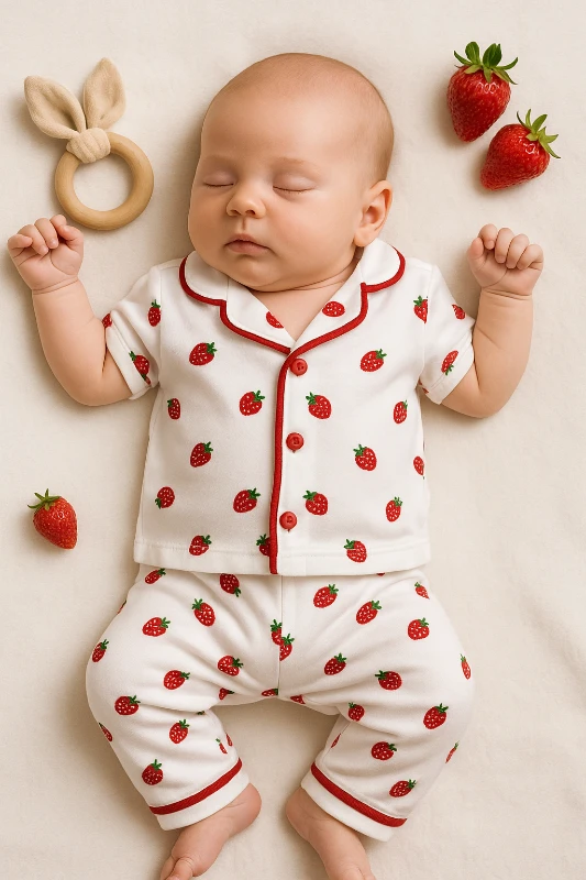 Yazlık Çilek Baskılı 2’li Bebek Pijama Takım