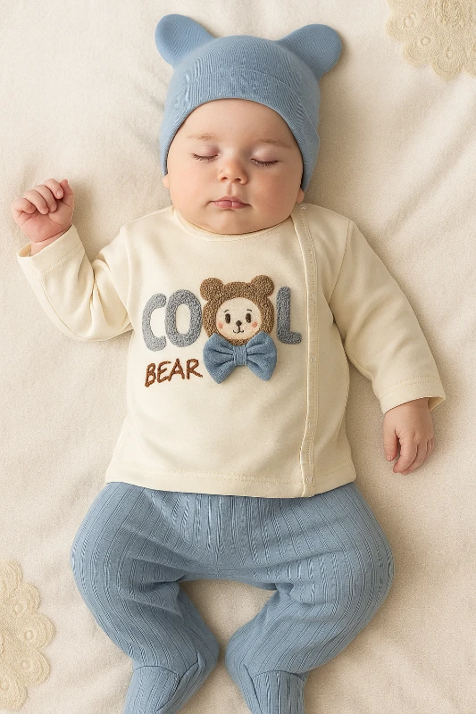 Cool Bear Nakışlı 3 Parça Zıbın Seti