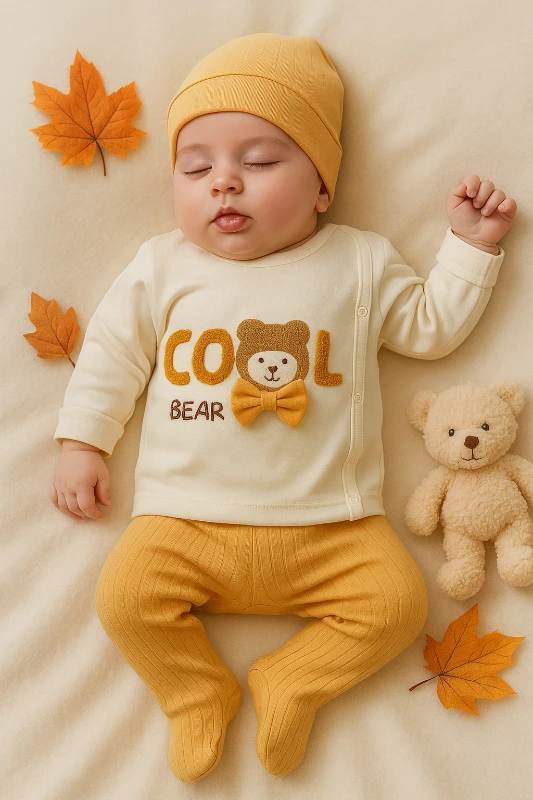 Cool Bear Nakışlı 3 Parça Zıbın Seti