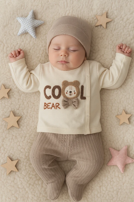 Cool Bear Nakışlı 3 Parça Zıbın Seti