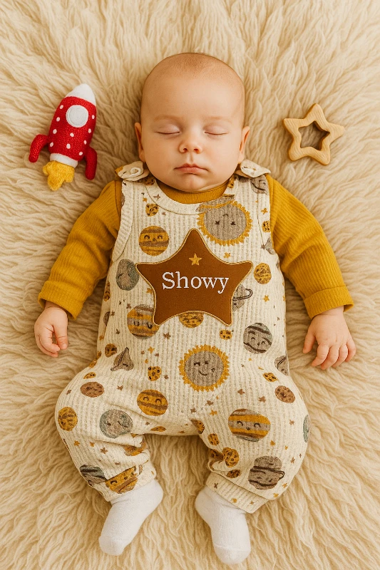 Çorap Hediyeli Showy Yıldız Nakışlı Badili Salopet Bebek Tulum