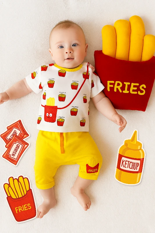 Yazlık Fries Nakışlı 2’li Bebek Takım