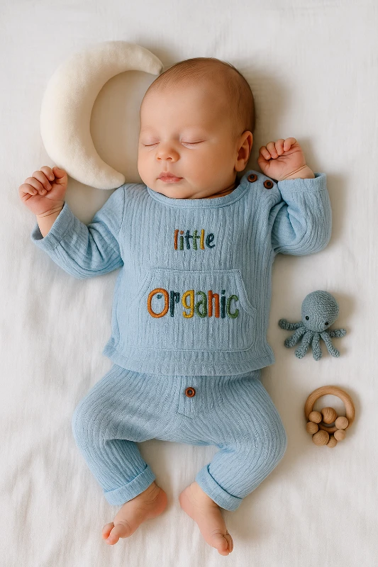 Little Organic Nakışlı Önden Cepli 2’li Bebek Takım