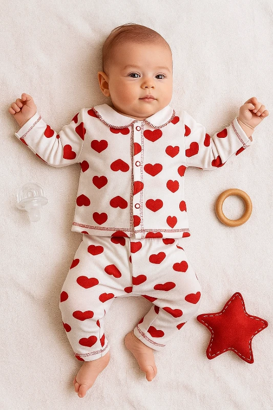 Büyük Kalpler Baskılı Raporlu 2’li Bebek Pijama Takım
