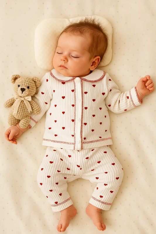 Minik Kalpler Baskılı Raporlu Kumaş 2’li Bebek Pijama Takım