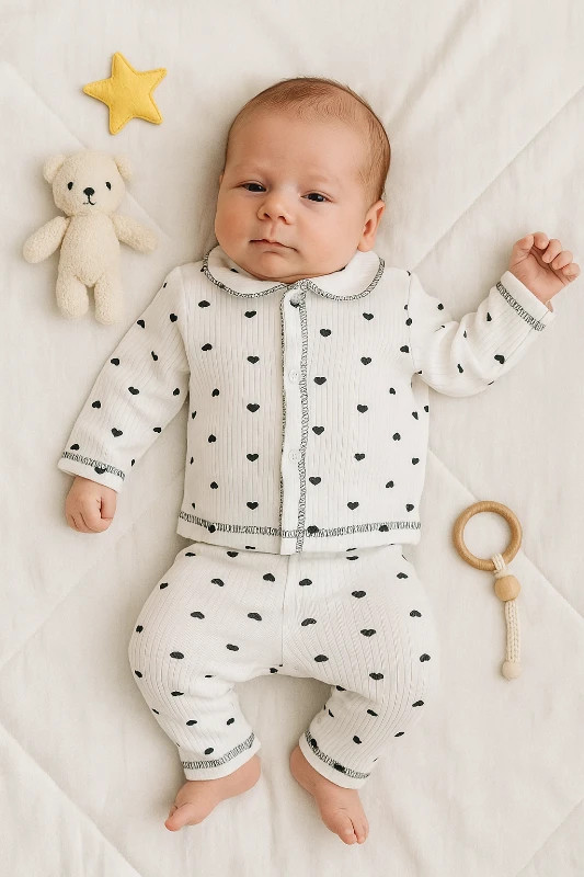 Minik Kalpler Baskılı Raporlu Kumaş 2’li Bebek Pijama Takım