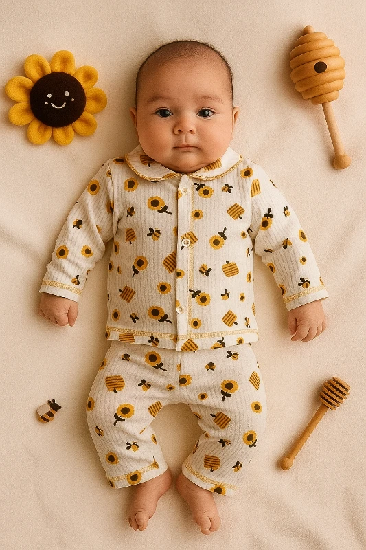 Arılar Desenli Raporlu Kumaş 2’li Bebek Pijama Takım
