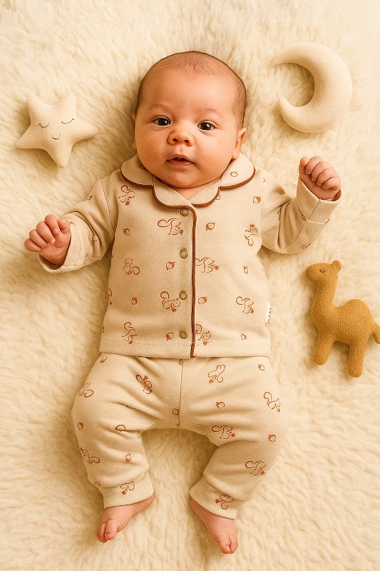 Askıda Minik Sincaplar Baskılı 2’li Bebek Pijama Takım