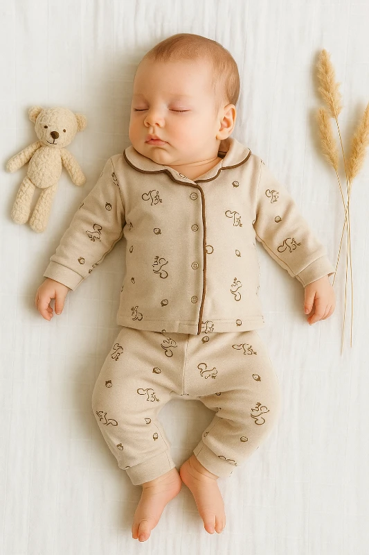 Askıda Minik Sincaplar Baskılı 2’li Bebek Pijama Takım
