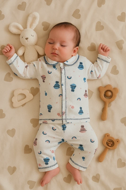 Basket Baskılı Raporlu Kumaş 2’li Bebek Pijama Takım