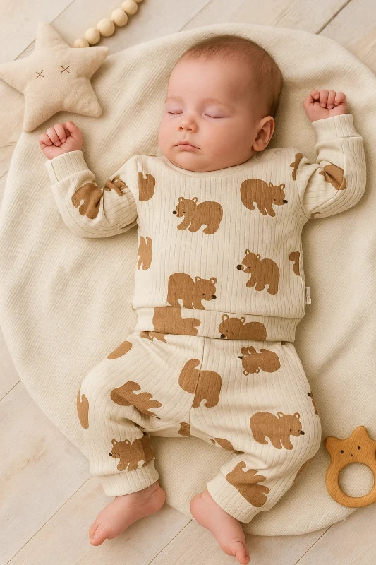 Kutup Ayıları Baskılı Raporlu Kumaş 2’li Bebek Pijama Takım