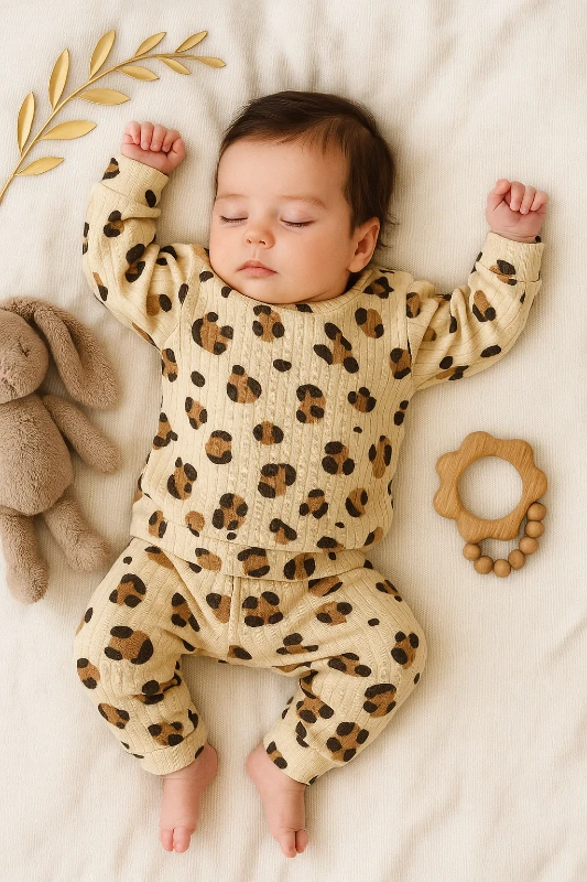 Leopar Desenli Raporlu Kumaş 2’li Bebek Pijama Takım