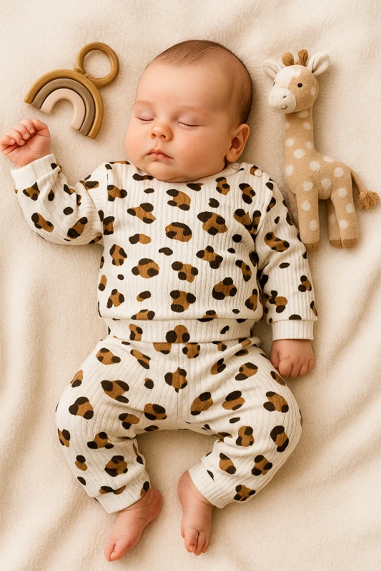 Leopar Desenli Raporlu Kumaş 2’li Bebek Pijama Takım