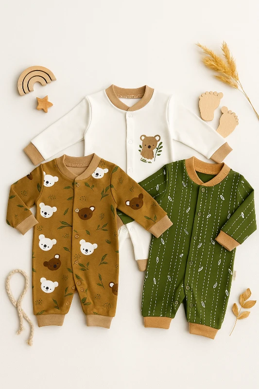 Sevimli Koalalar Baskılı 3’lü Bebek Tulum Set