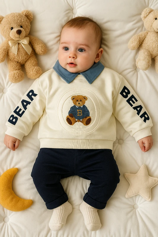Kolları Bear Baskılı 2’li Bebek Takım