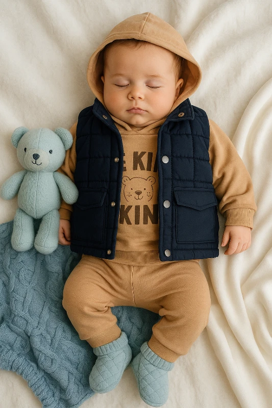 Şişme Yelekli Çift Cepli Badili 3’lü Bebek Takım
