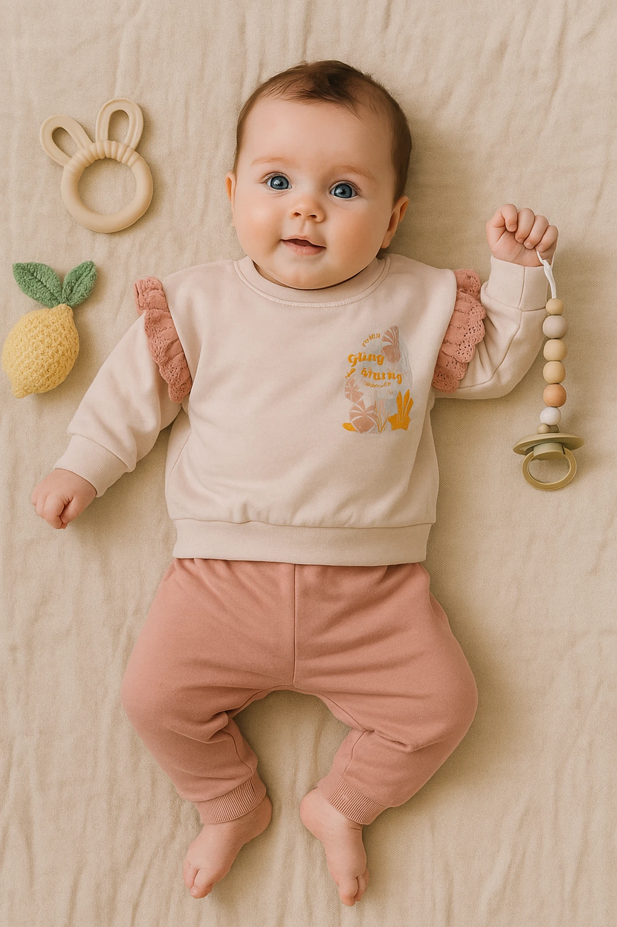 Grow Strong Baskılı Kolları Fırfırlı 2’li Bebek Takım