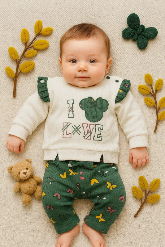 I Love Minie Nakışlı Raporlu Kumaş 2’li Bebek Takım