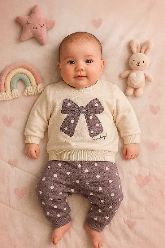 Fiyonk Nakışlı Puantiyeli 2’li Bebek Takım