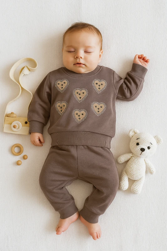İnci Taşlı Kalp Nakışlı 2’li Bebek Takım