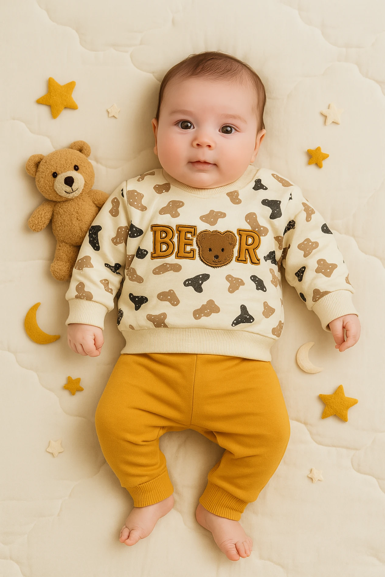 Bear Nakışlı 2’li Bebek Takım