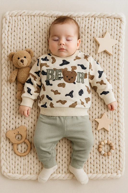 Bear Nakışlı 2’li Bebek Takım