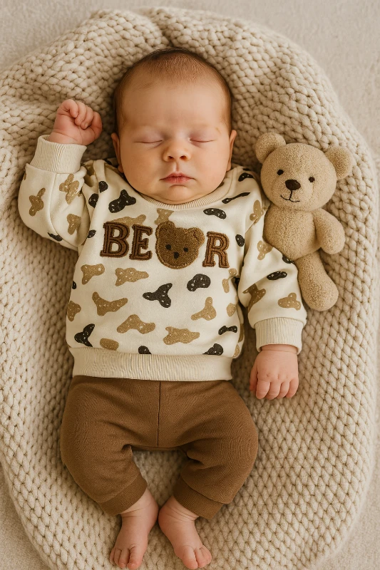 Bear Nakışlı 2’li Bebek Takım
