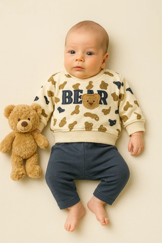 Bear Nakışlı 2’li Bebek Takım