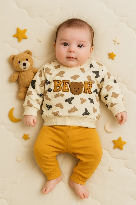 Bear Nakışlı 2’li Bebek Takım