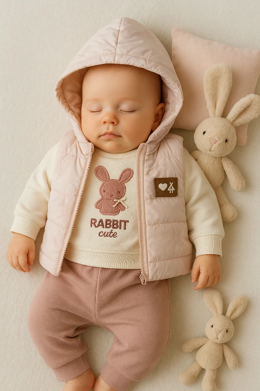 Şişme Yelekli Rabbit Nakışlı Badili 3’lü Bebek Takım
