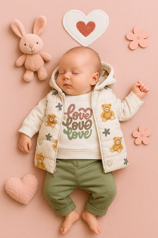 Şişme Yelekli Love Baskılı Badili 3’lü Bebek Takım